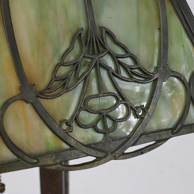 Glass Antique Wilkinson Arts & Crafts Four-Panel Slag Glass Table Lamp C1920 For Sale - Image 7 of 9