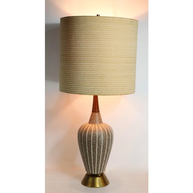 Brown Pr. Mid Century Ceramic Table Lamps For Sale - Image 8 of 11