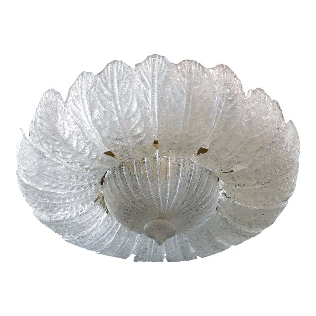 1960s Clear Graniglia Murano Leaves Flush Mount For Sale