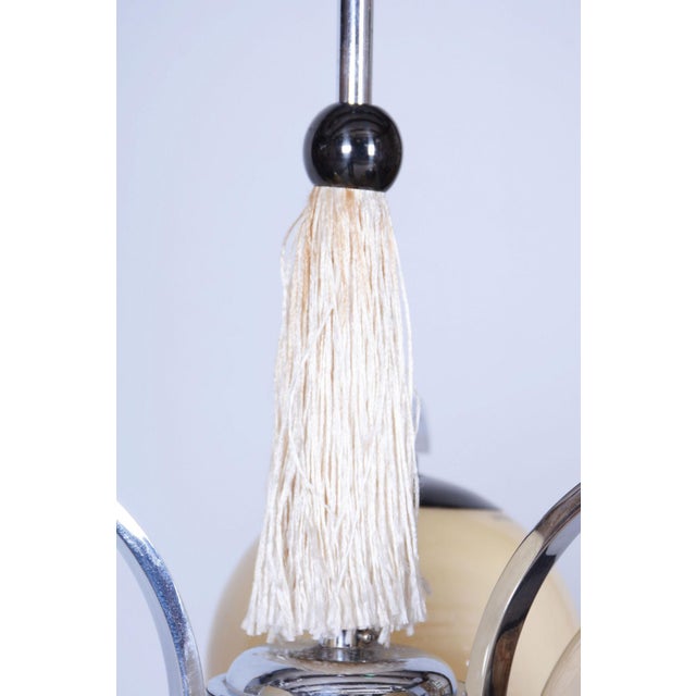 Bauhaus Chandelier in Chrome-Plated Steel and Opaline Glass, Czech, 1920s For Sale - Image 4 of 11