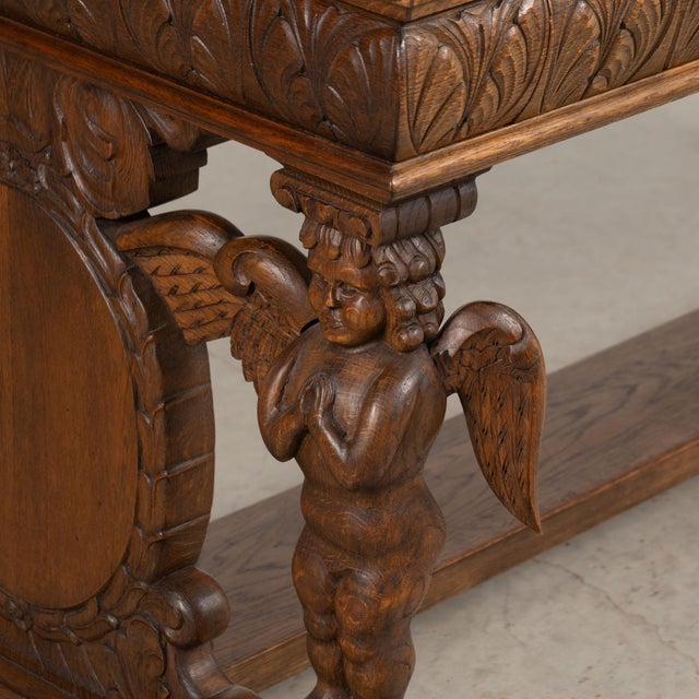 19th Century Danish Carved Oak Desk With Angels and Trestle Base For Sale - Image 10 of 18