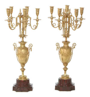 19th Century Gilt Bronze / Marble Base Five-Arm Candelabra