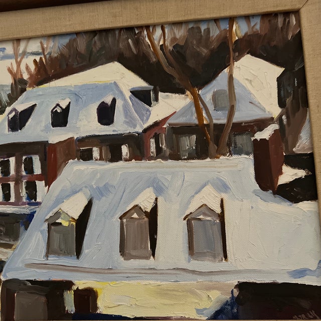 1990s Modern Winter Rooftop Cityscape Oil Painting by William Murray, Framed For Sale - Image 10 of 11