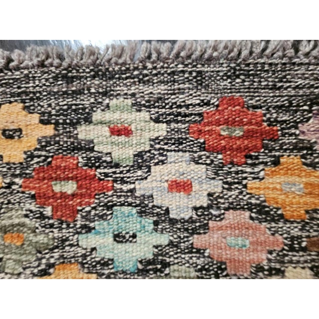 Blue Handcrafted Kilim Rug with Geometric Floral Pattern, 1990s For Sale - Image 8 of 11