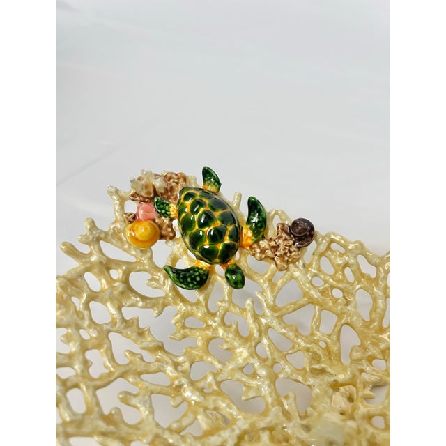Ceramic Vintage Palm Beach Style Ceramic Coral Dish With Sea Turtle For Sale - Image 7 of 8