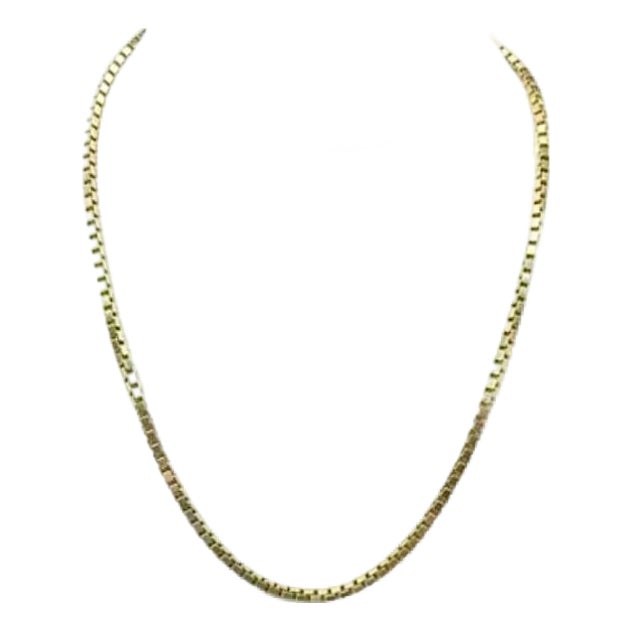 14k Yellow Gold Box Chain Necklace Vintage For Sale