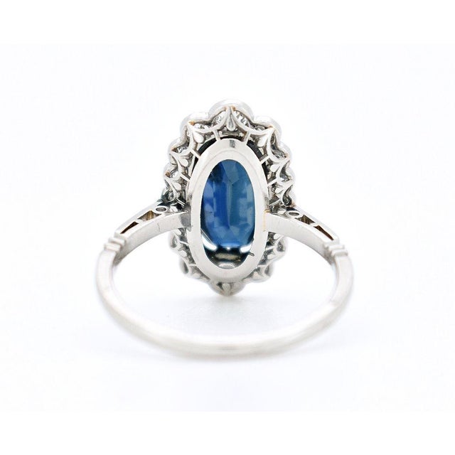 1920s 1920s Belle époque Ring, Platinum, Natural Sapphire 1,60 Ct and Diamonds, Size 6.5 For Sale - Image 5 of 5