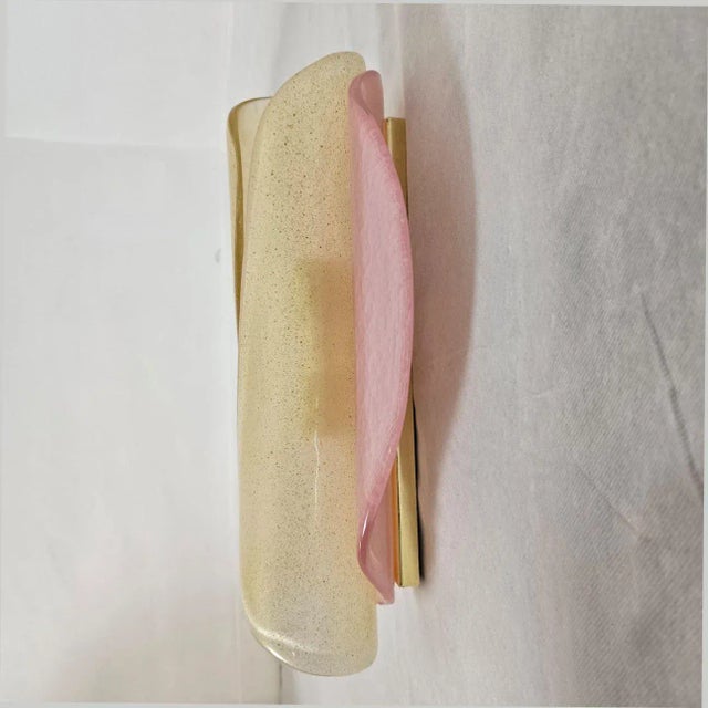 Metal Pair of Pink and Gold Murano Glass Sconces For Sale - Image 7 of 12