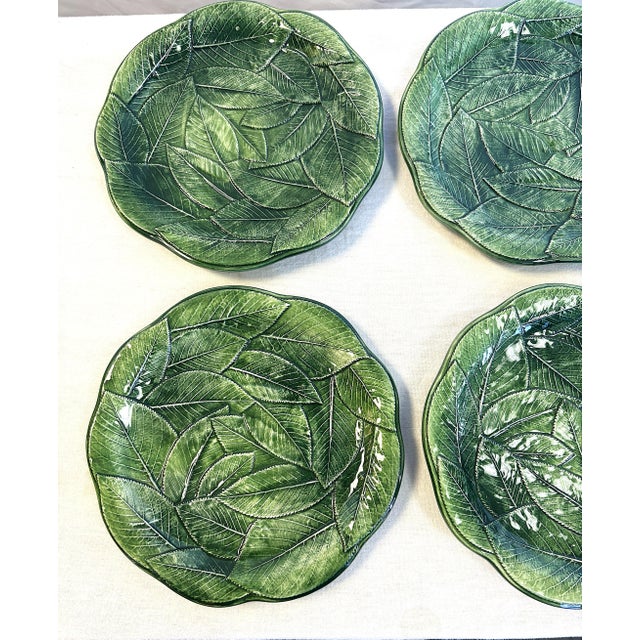 VIETRI Vintage Italian Majolica Vietri Leonardo Ceramic Leaf Dishes- Set of 8 For Sale - Image 4 of 14