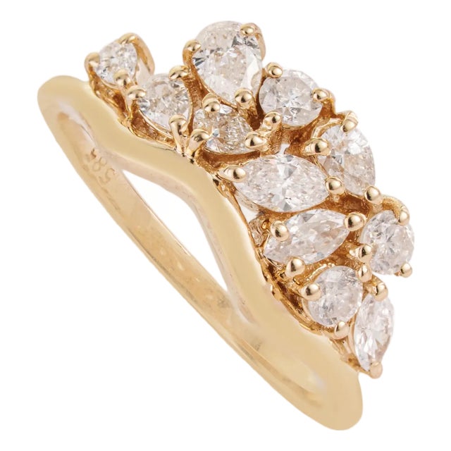 Modernist Natural Diamond Cluster Pinky Ring Size 6.5 in 14k Yellow Gold For Sale