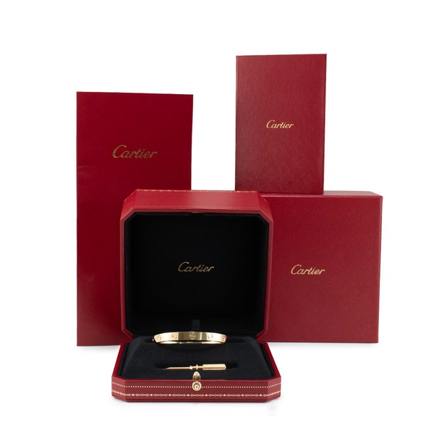 Metal Cartier Love Classic Model 18k Yellow Gold Bangle Bracelet For Sale - Image 7 of 8