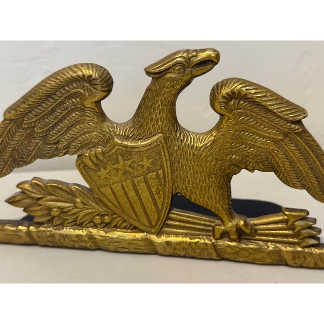 Vintage Virginia Metal Crafters 1952 Solid Brass Spread Eagle Book Ends Patriotic For Sale In Phoenix - Image 6 of 10