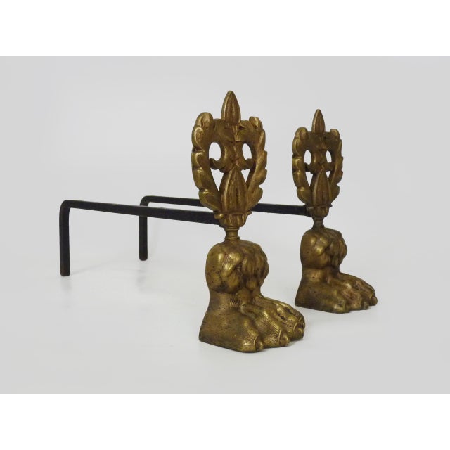 Early 20th Century Bronze Andirons with Lions Paw Feet For Sale - Image 4 of 9