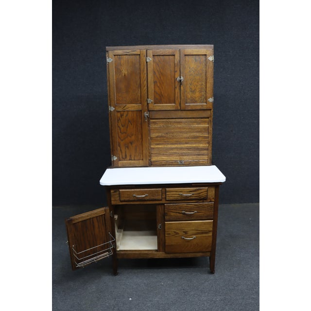 Rare Antique Oak Hoosier Cabinet With Porcelain Work Surface For Sale In Philadelphia - Image 6 of 10