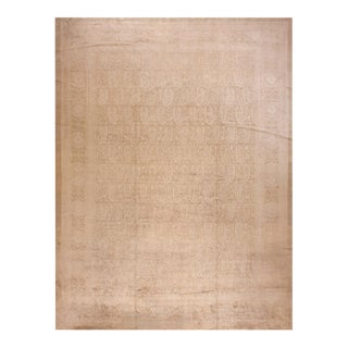 1890s Tan Camel Paisley Traditional Antique Indian Amritsar Rug 13'2" X 17'8" Handknotted Wool Carpet For Sale