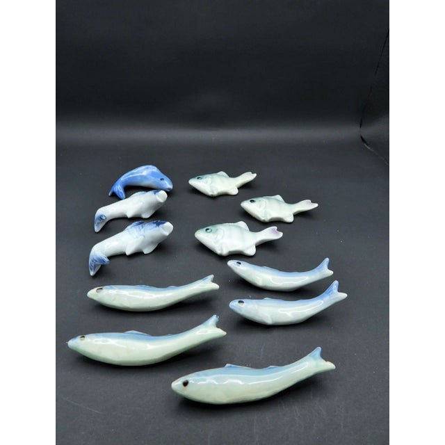 Vintage 1960s 1970s Japanese Fish Shaped Porcelain Chopstick Rests Holders- Set of 11 For Sale - Image 4 of 6