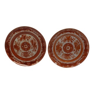 Circa 1800 Pair of Chinese Export Porcelain Orange Fitzhugh Dinner Plates For Sale