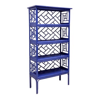 Lacquered Chinese Chippendale Style Rattan Shelf For Sale
