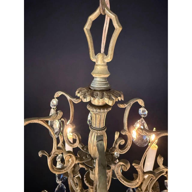 French Antique French Brass & Crystal Chandelier For Sale - Image 3 of 10