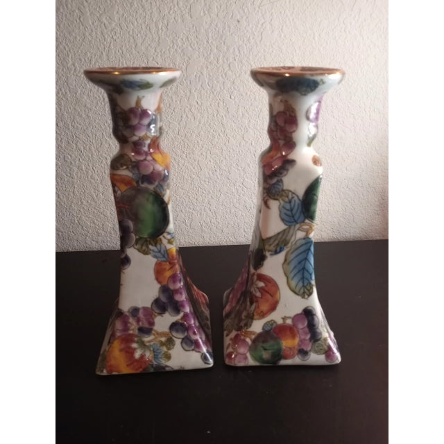 These are 2 Vintage Porcelain 8" Candle Holders Hand Painted Floral. Procured at an auction
