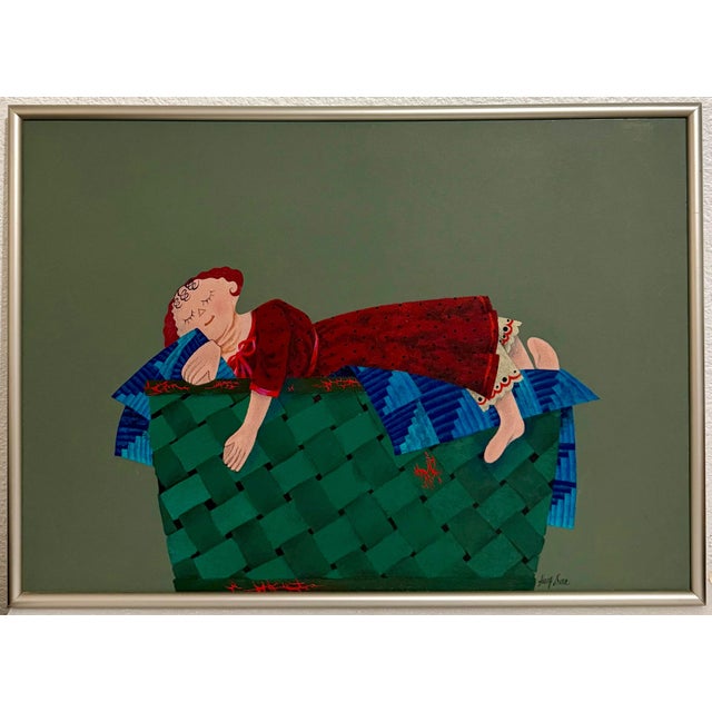 Folk Art Harry Dunn, Whimsical Harry Dunn Painting Sleeping Girl Mid Century Americana Folk Art For Sale - Image 3 of 12
