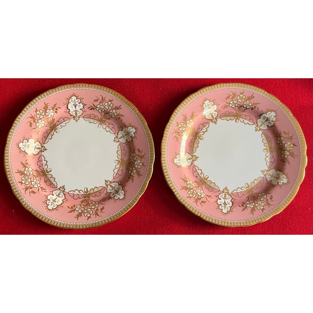 Early 20th Century Aynsley Pink & Gold Foliage English Bone China Porcelain 8 3/8" Plates - Set of 12 For Sale - Image 5 of 11