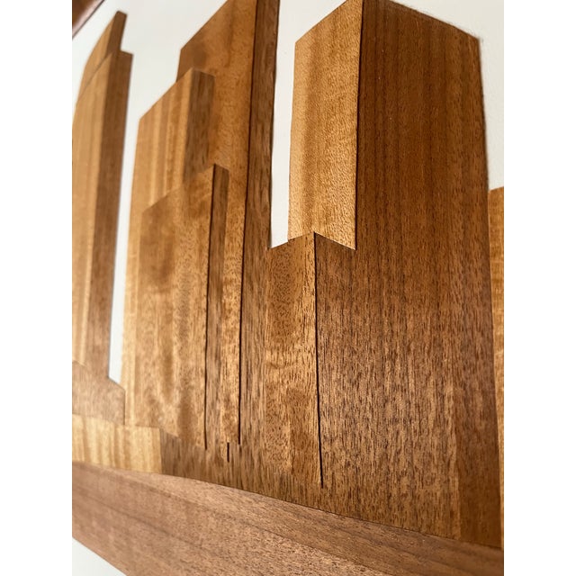 Mel Quimby Attr. 1960s Wood Veneer Cityscape Silhouette Framed Wall Art For Sale - Image 4 of 12