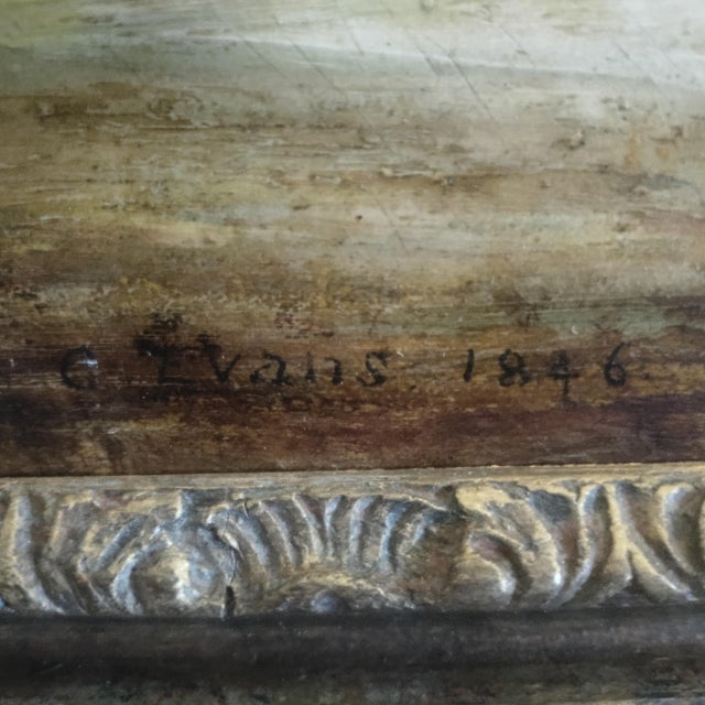 Paint 19th Large Primitive Landscape Painting Signed /Dated 1846 O/C With Original Magnificent Caved Frame For Sale - Image 7 of 7