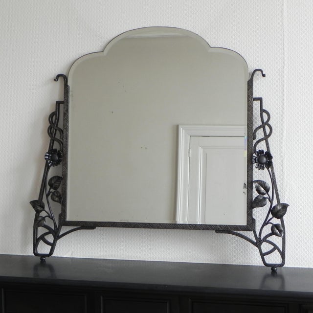 Art Deco Mirror with Faceted Glass in Steel Frame, 1940s For Sale - Image 9 of 18