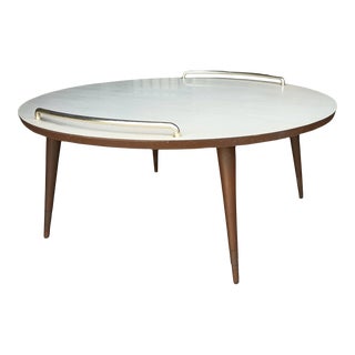 1960s Mid Century Round Formica Coffee Table With Brass Rails For Sale