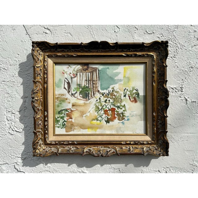 Vintage Boho Still Life Watercolor on Canvas For Sale - Image 4 of 6