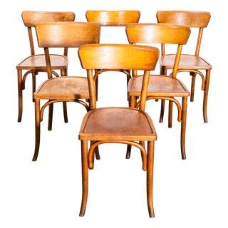 Honey Thin Slim Back Baumann Dining Chair, 1950s, Set of 6, Set of 6 For Sale