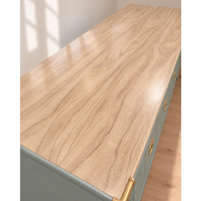 Professionally Refinished 1970s Drexel Accolade Campaign Buffet / Sideboard — Custom Sage Green For Sale In Seattle - Image 6 of 8