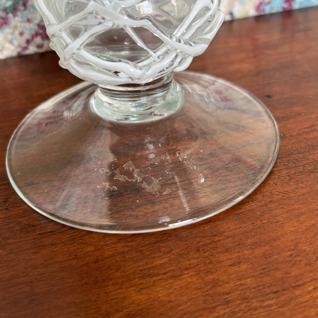 Glass Italian White Glass Vase With Silicon Design on Pedestal For Sale - Image 7 of 11