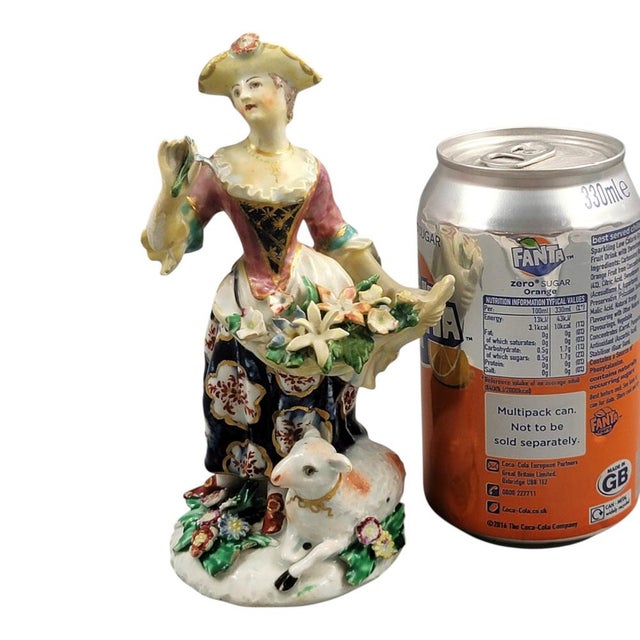 Ceramic Porcelain Figure of a Lady with Lamb and Flowers from Bow, 1760 For Sale - Image 7 of 8