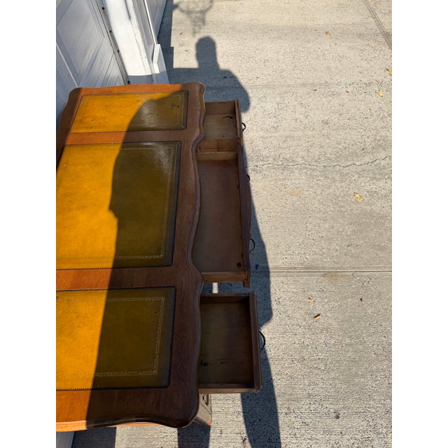 Vintage French Provincial Writing Desk With Leather Inset Top, Cabriole Legs & Brass Hardware For Sale - Image 10 of 12