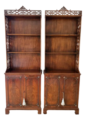 Early 20th Century American Chippendale Mahogany Etagere Cabinets by Robert W. Irwin Co. - A Pair