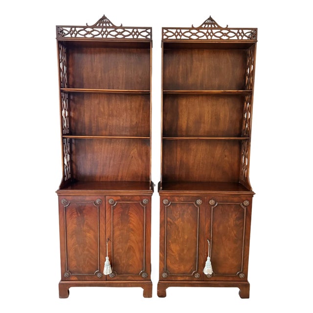 Early 20th Century American Chippendale Mahogany Petite Etagere Cabinets by Robert W. Irwin Co. - A Pair For Sale