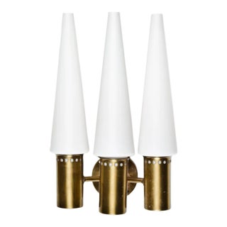 Wall Sconce in Brass and Opaline Glass by Hans-Agne Jakobsson, 1950s For Sale