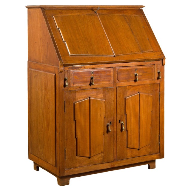 Indonesian 19th Century Handmade Slant-Front Desk with Raised Panels and Drawers For Sale - Image 13 of 13