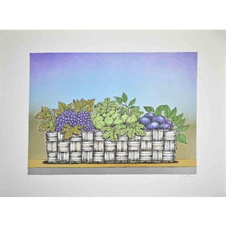 Bruno Caruso, Still Life with Basket of Fruit, 1980s, Lithograph For Sale