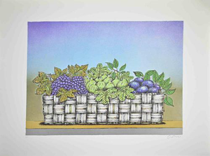 Bruno Caruso, Still Life with Basket of Fruit, 1980s, Lithograph