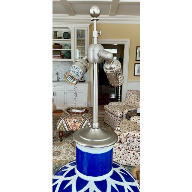 Pair of Bunny Williams Home Blue Chicken Feather Ceramic Table Lamps For Sale In New York - Image 6 of 12