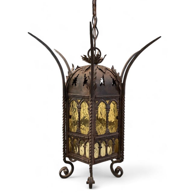 Gothic Early 20th Century Wrought Iron Gothic Spanish Revival Pendant Light For Sale - Image 3 of 7