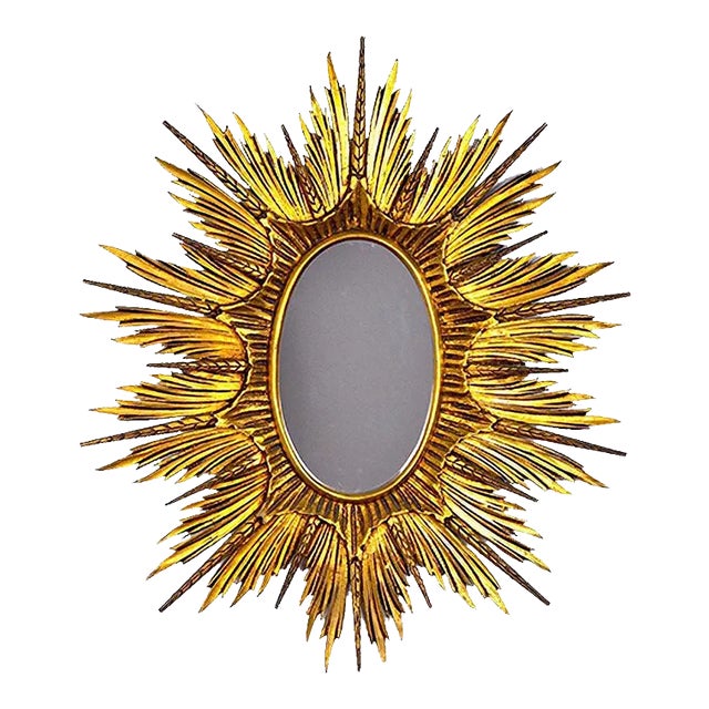 Large Golden Wood Sun Mirror, 1920s For Sale