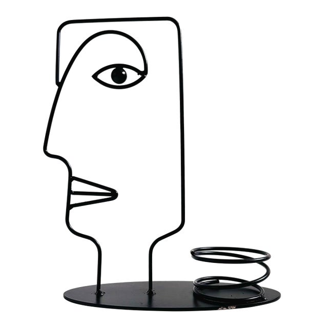 Memphis Style Postmodern Metal Face Candle Holder For Sale
