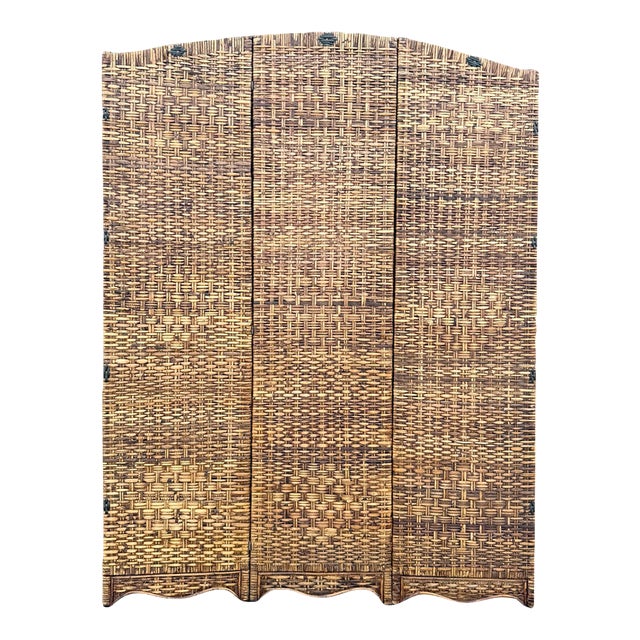 Boho Chic Wicker Room Divider/Screen - 3 Panels For Sale