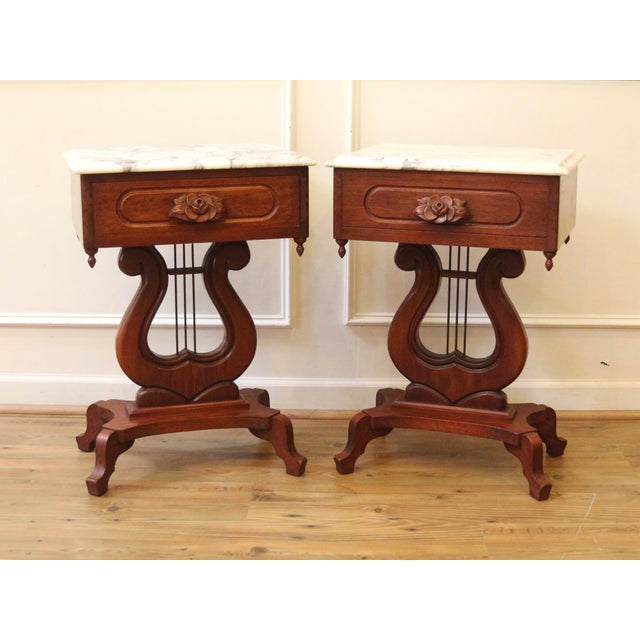 Vintage Marble Top Mahogany Lyre End Tables a Pair Chairish