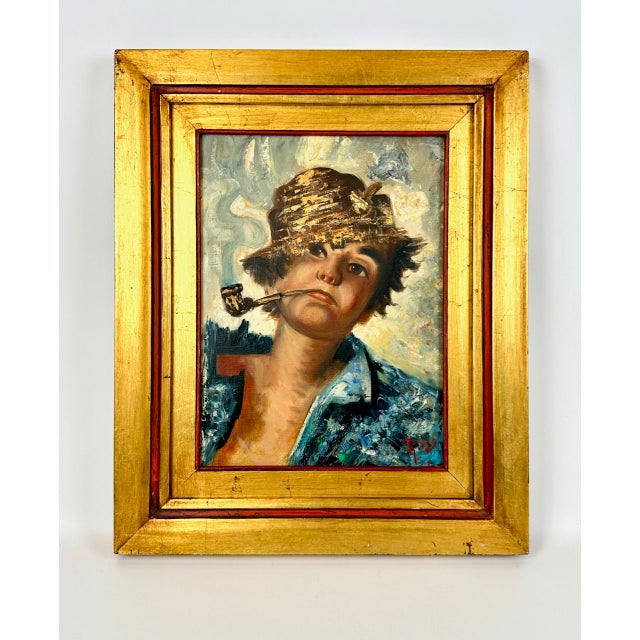 R. Landi, Boy with Pipe and Straw Hat, Oil on Canvas, 1960s, Framed For Sale - Image 15 of 15