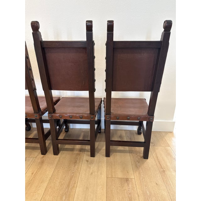 Wood Vintage South Cone Trading Co. Spanish Colonial Peruvian Leather Dining Chairs- Set of 4 For Sale - Image 7 of 14